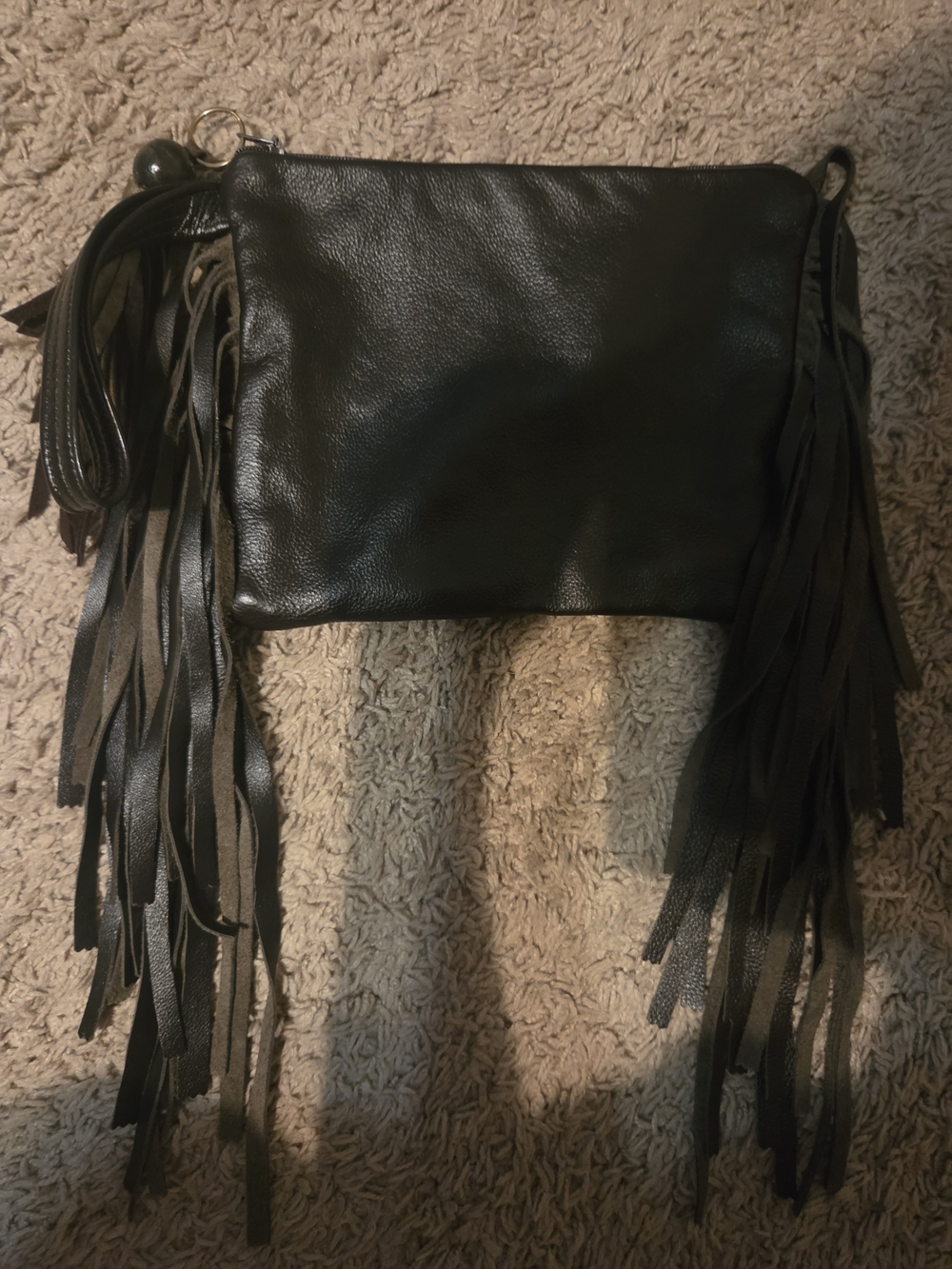 Leather Dark Brown Black Fringe Wristlet Clutch Boho Western